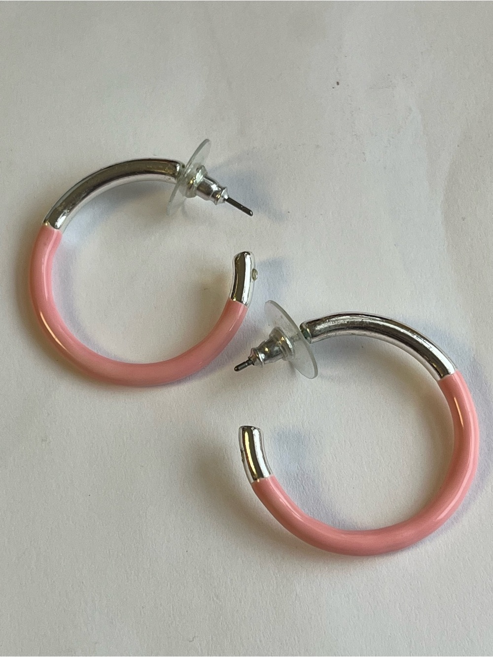 Pink and Silver C Hoop earrings